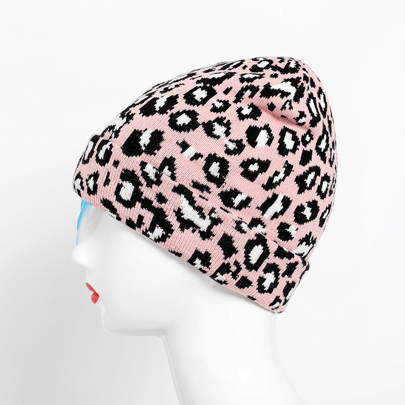 Personalized Leopard Print Wool Hat Women Autumn and Winter Fashion All Match Warm Knit - MRSLM