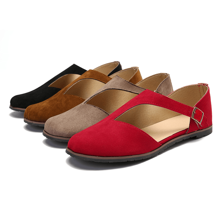 Women Comfy Suede Buckle Pure Color Flats - MRSLM