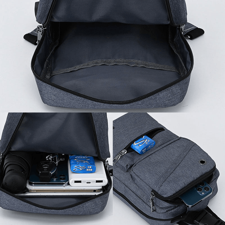 Men Large Capacity USB Chargeable Hole Headphone Hole Waterproof Chest Bags Shoulder Bag Crossbody Bags - MRSLM