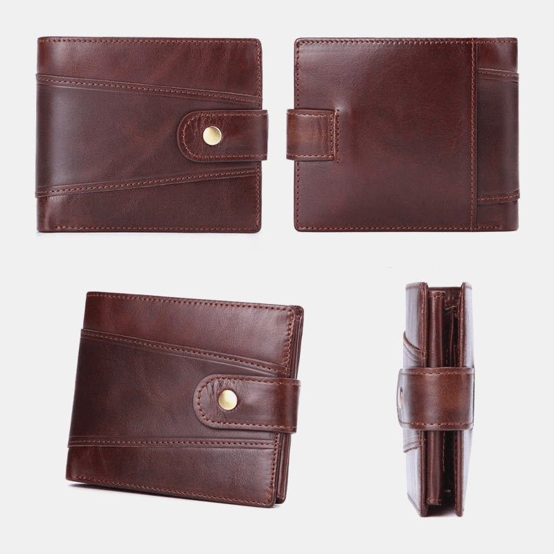 Men Genuine Leather Retro Business RFID Anti-Theft Multi-Slot Leather Cowhide Card Holder Wallet - MRSLM