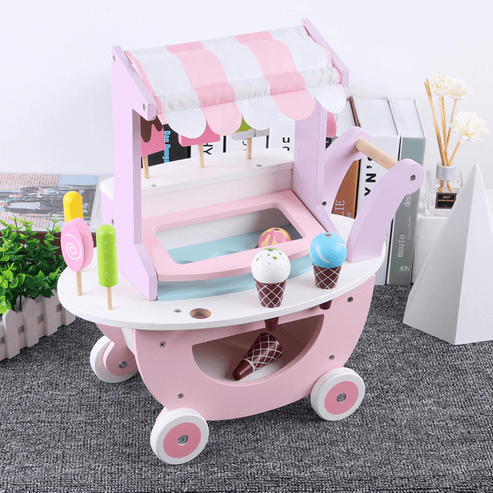 Wooden Kitchen Toy Play House Simulation Ice Cream Cart - MRSLM