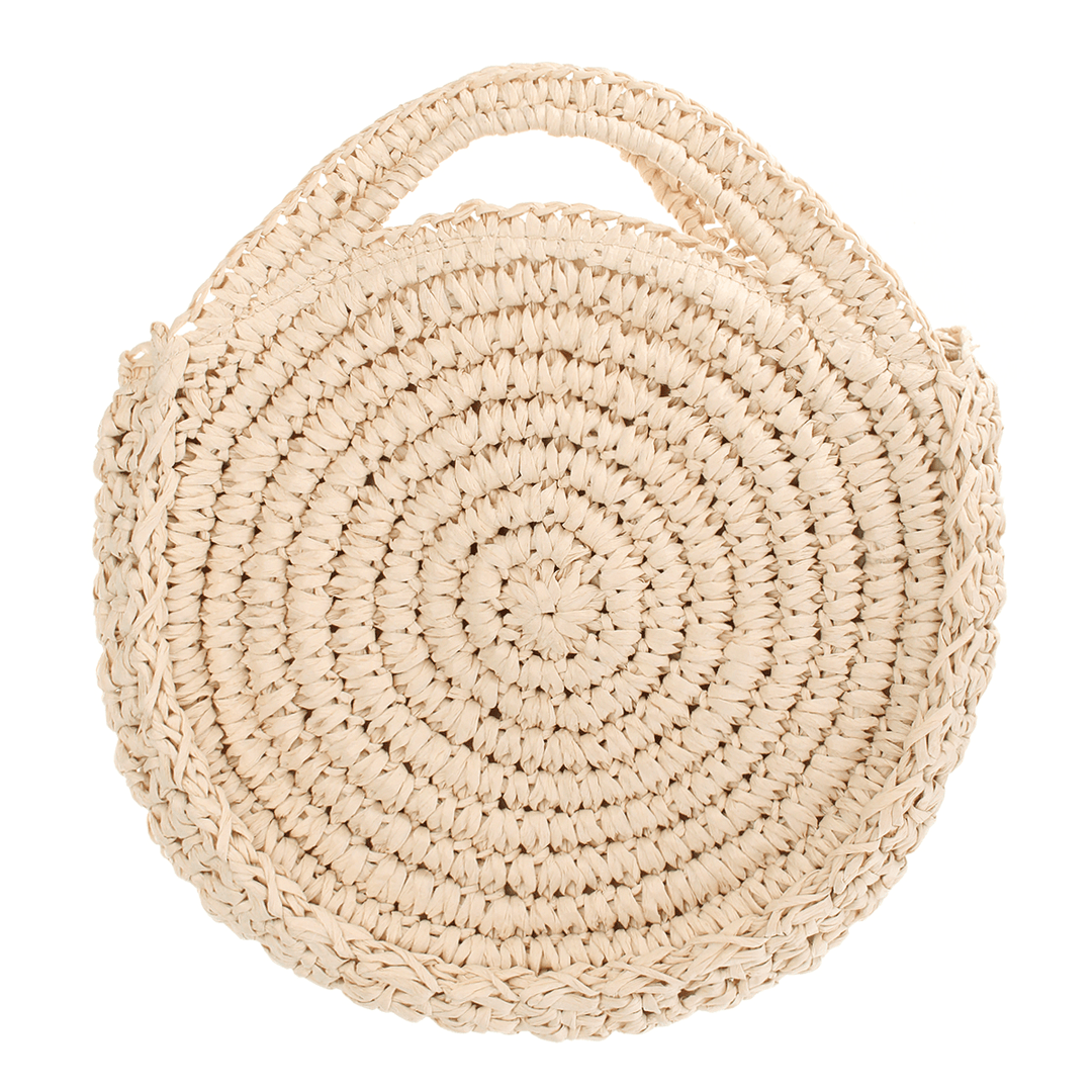 Round Straw Bag Beige White Women Rattan Circle Handwoven Shoulder Bag Crossbody Bag - MRSLM