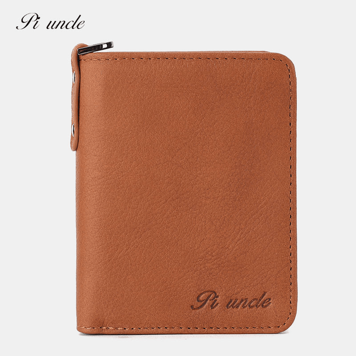 Men Genuine Leather Vintage RFID Blocking Zipper Coin Wallet Card Holder - MRSLM