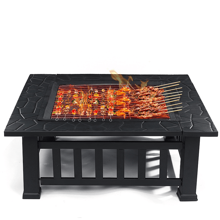 Square Fire Pit BBQ Grill Brazier Garden Warmer Heater Table Stove Outdoor Camping Patio - MRSLM