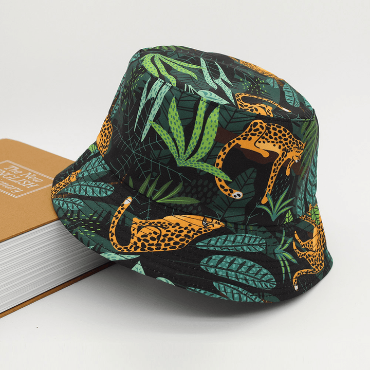 Unisex Cotton Forest Bucket Hat Reversible Double-Side-Wear Tiger Plant Outdoor Sunshade Beach Hat Sun Hat - MRSLM