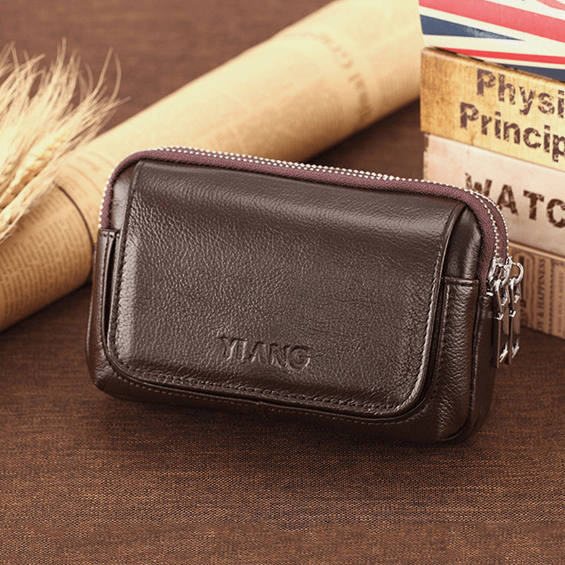 Men Genuine Leather Retro Multi-Carry Mini Phone Bag Card Holder Bag Waist Bag Crossbody Bag - MRSLM