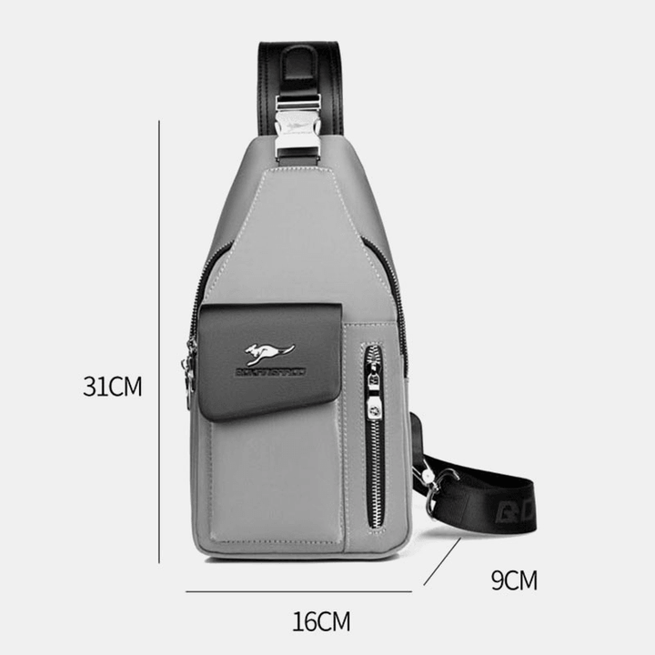 Men Oxford USB Charging Headphone Hole Design Chest Bag Multifunction Multi-Pocket Waterproof Crossbody Shoulder Bag - MRSLM