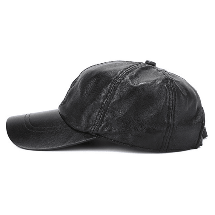 Mens Winter Windproof Cow Leather Baseball Cap Fashion Outdoor Adjustable Forward Hat - MRSLM