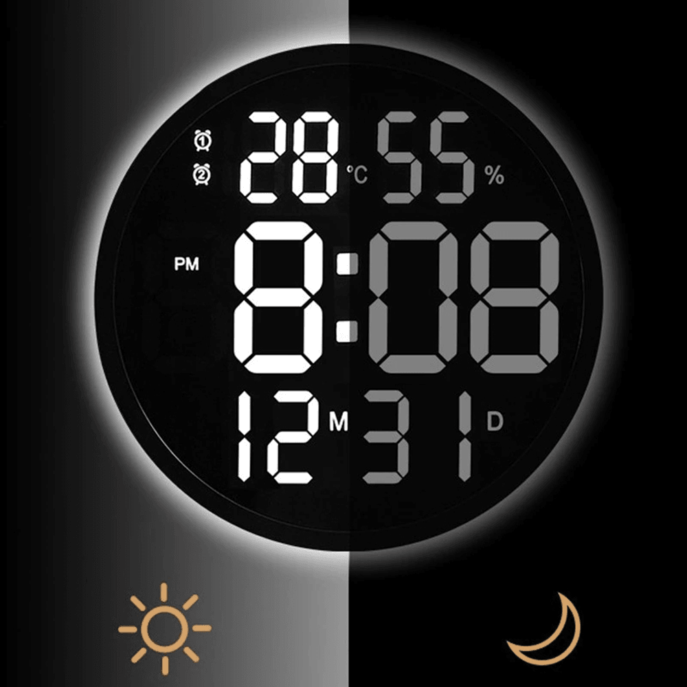 12 Inch LED Wall Clock Luminous Large Clock Mute Digital Temperature and Humidity Electronic Clock Modern Design Living Room Decoration - MRSLM