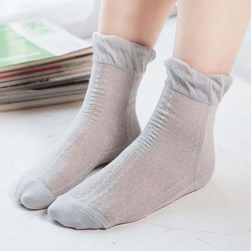 Women Cotton Ultra Thin Silk Elastic Mesh Socks Summer Solid Color Breathable Ankle Socks - MRSLM