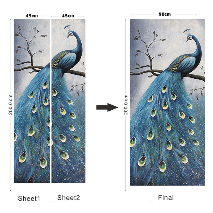 PVC Living Room Door Stickers Wallpaper Poster Peacock Waterproof Home Decoration - MRSLM