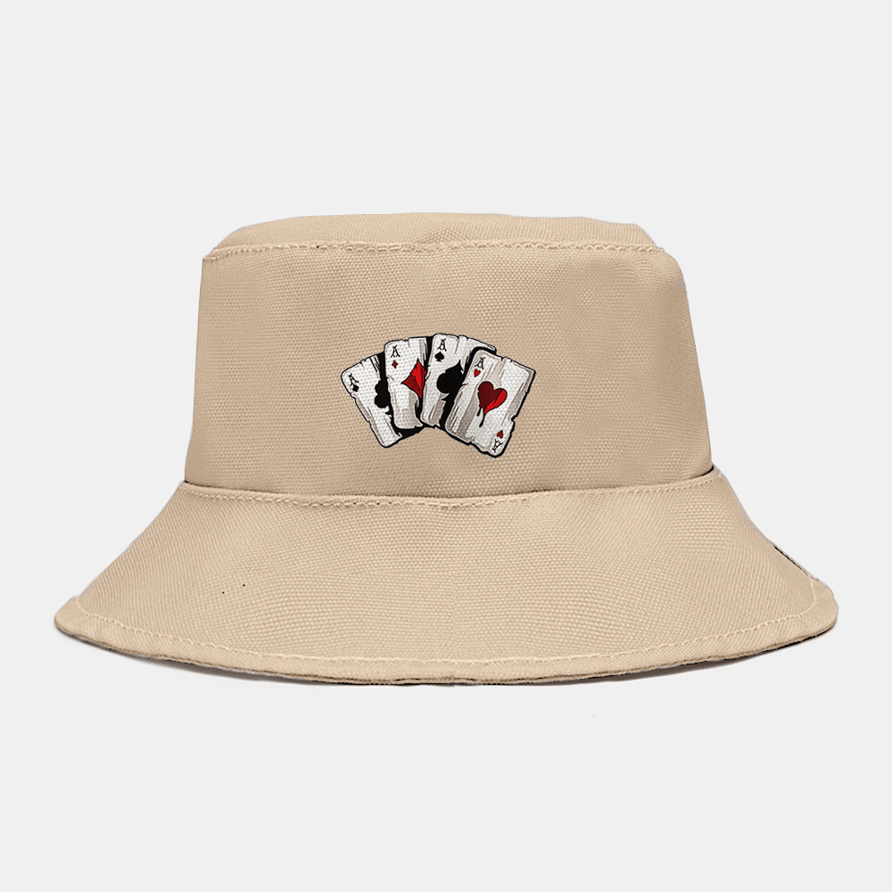 Unisex Plain Poker Pattern Bucket Hat Casual Wild Foldable Sunshade Beach Hat - MRSLM