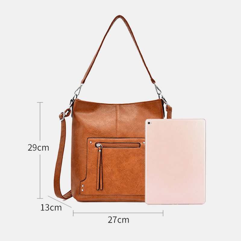 Women Faux Leather Retro Large Capacity Shoulder Bag Handbag Tote - MRSLM