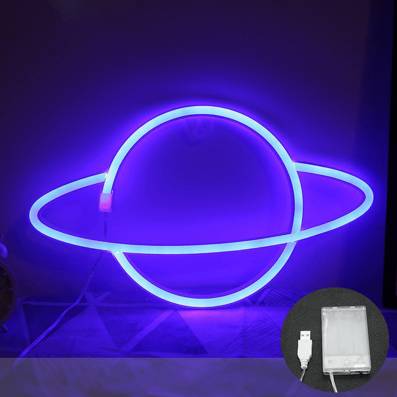 LED Planet Pattern Neon Light Dual-Use Battery USB Charging Home Room Decor Night Light for Club Bedroom Living Room Party Garden - MRSLM