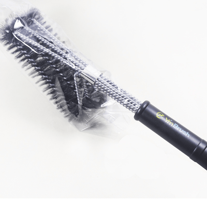 18Inch BBQ Grill Brush 3-Head Barbecue Brush Steel Wire Cleaning Brush Clean Tool Outdoor Camping - MRSLM