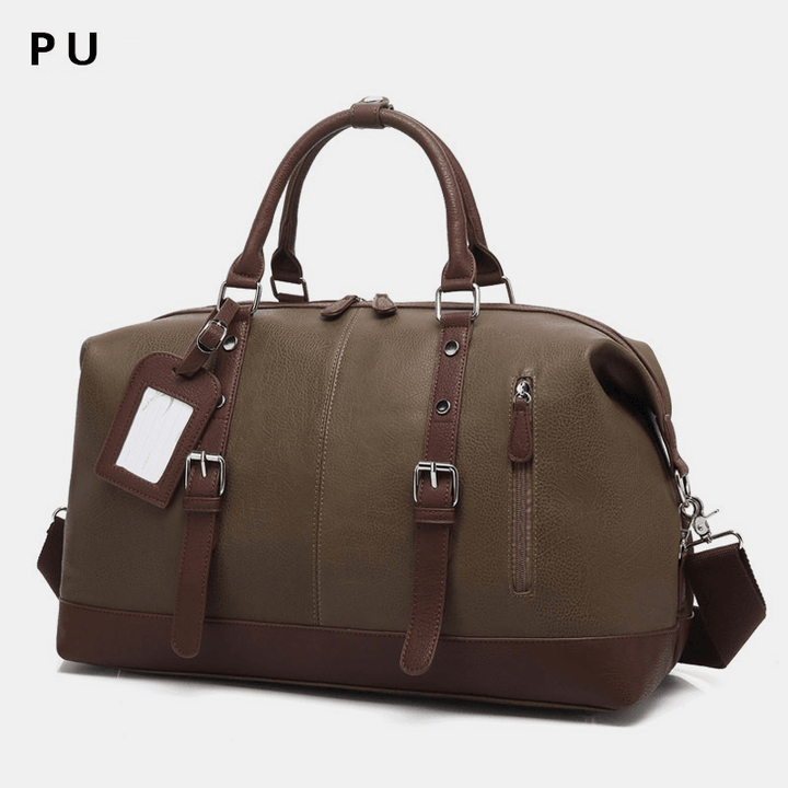 Men Canvas PU Leather Large Capacity Multi-Pocket Handbag Shoulder Bag Travel Bag Duffle Bag Crossbody Bag - MRSLM