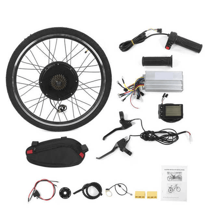 1000W 48V 26" Front/Rear Wheel Hub Motor Kit Electric Bike Conversion Set with Controller E-Brake Levers Twist Throttle Grips LCD Display - MRSLM