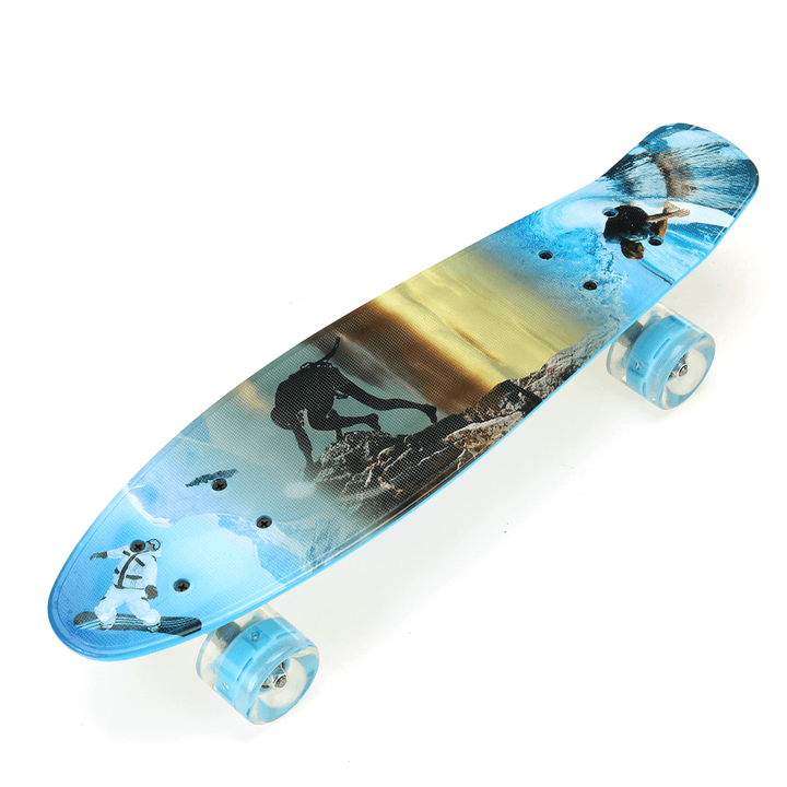 22'' Skateboard with LED Flashing Wheel Small Fish Board Cruiser Streetwalking Skate Board Beginner Kids Boys - MRSLM