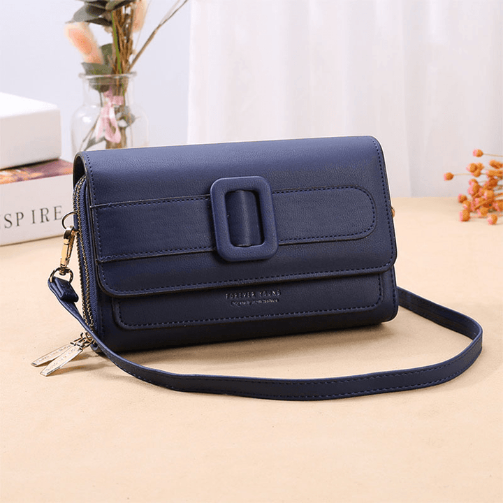 Women All-Match Faux Fur Double Zipper Pockets Crossbody Bag Large Capacity Multi-Pockets Phone Bag Wallet - MRSLM