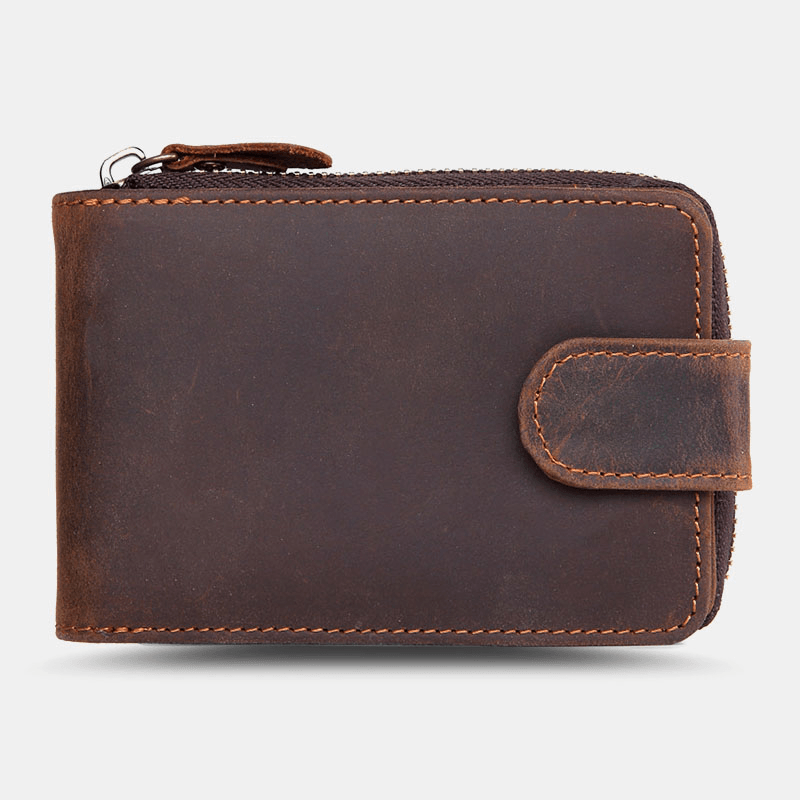 Men RFID Anti-Magnetic 12 Card Slot Card Holder Genuine Leather Zipper Organ Wallet Driver License Card Case - MRSLM