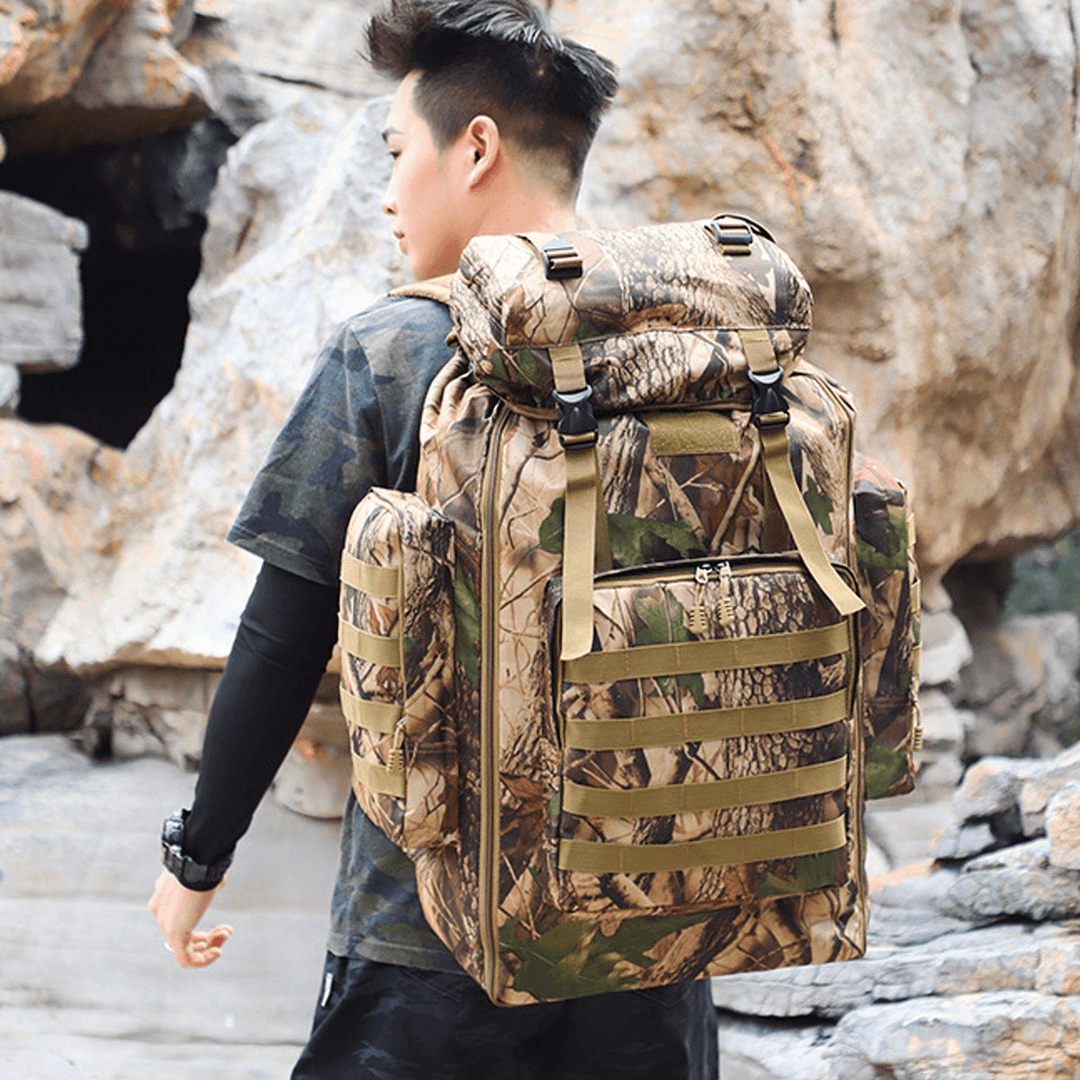 80L Waterproof Molle Camo Tactical Backpack Military Army Camping Backpack Travel Rucksack Outdoor Hiking Climbing Bag - MRSLM