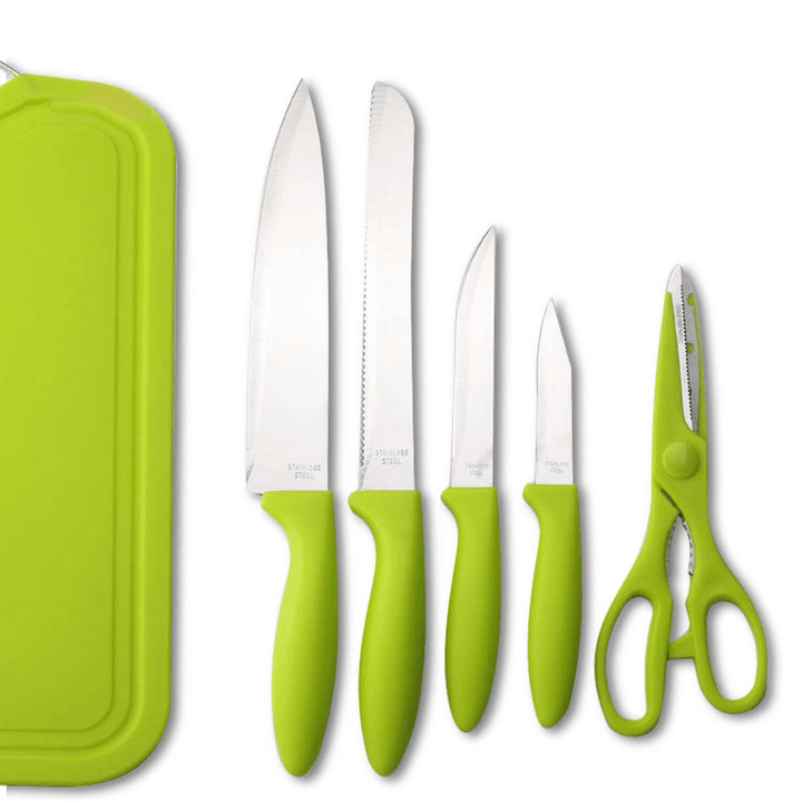 KF-3 6 Pieces Kitchen Multifunctional Green Stainless Steel Easy Cutting Knife Set - MRSLM