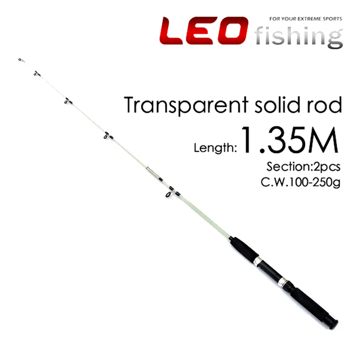 LEO Transparent Solid Fiber Glass Fishing Rod 1.35M 1.5M 1.65M 2 Sections Sea Fishing Pole - MRSLM