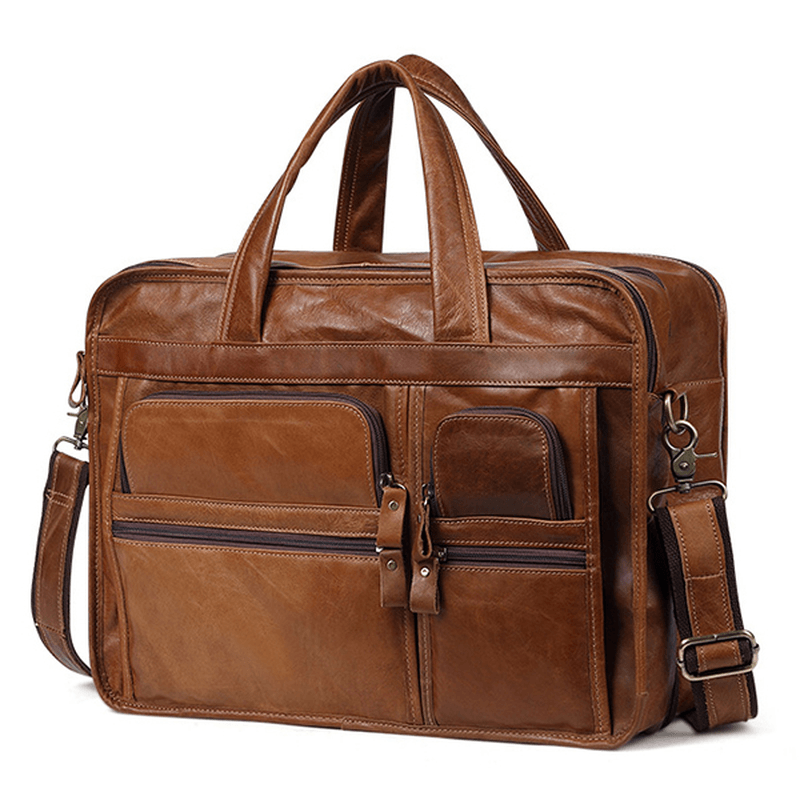 Men Ekphero Vintage Genuine Leather Large Capacity Business Handbag Crossbody Bag - MRSLM