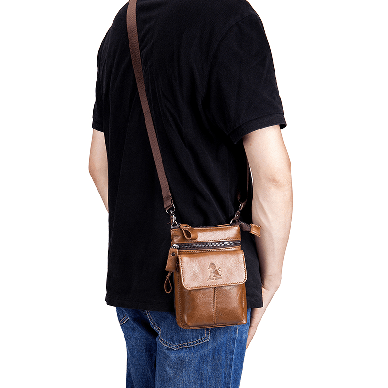 Men Genuine Leather Multi-Carry Crossbody Bag Cowhide Bag - MRSLM