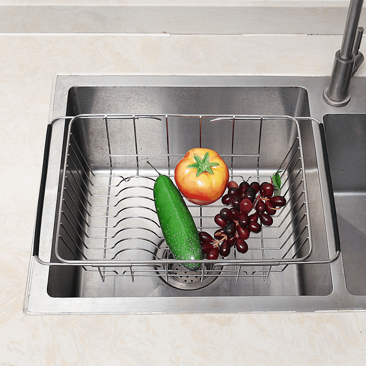 Stainless Steel Adjustable Strainer Sink Drain Basket Rack Holder Kitchen Tool - MRSLM