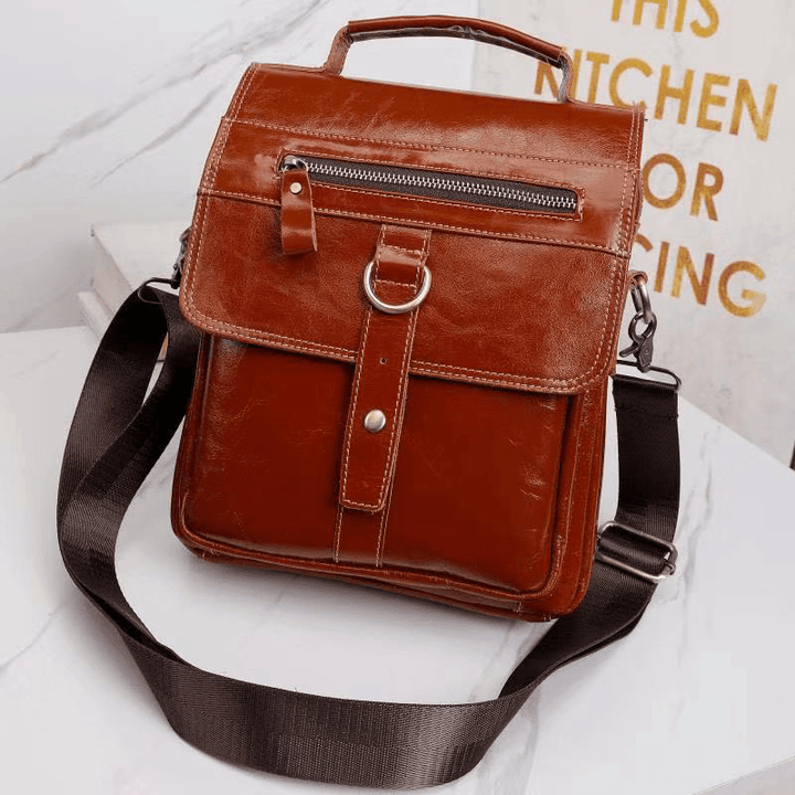 Men Genuine Leather Large Capacity Vintage Business Crossbody Bag Shoulder Bag - MRSLM