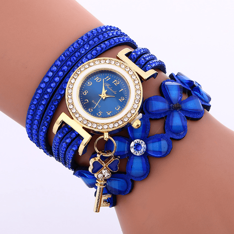 Fashion Crystal Circle Bracelet Women Watch Simple Dial Flowear Patterns Quartz Watch - MRSLM