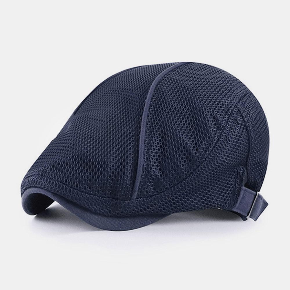 Men Dacron Solid Color Mesh Breathable Sunscreen Beret Flat Cap - MRSLM