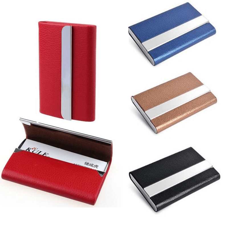 Ipree® Ultra-Thin Minimalist PU Wallets Stainless Steel Metal Card Holderportable ID Card Storage Box for Men - MRSLM