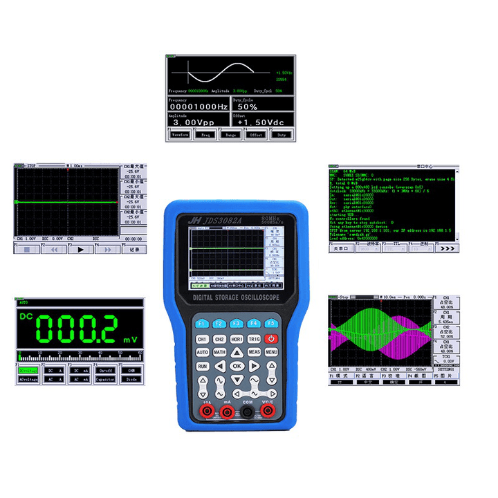 Jinhan JDS3051A/JDS3072E/JDS3082A Hand-Held Digital Oscilloscope 2 Channel Max 500Msa/S Sampling Rate 50-80Mhz Bandwidth Oscilloscope with Signal Generator 6000 Counts Digital Multimeter 3 in 1 - MRSLM