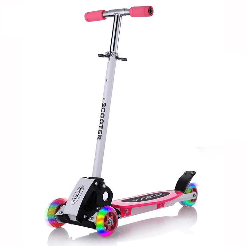 BIKIGHT Kids Shining Scooter Outdoor Toy Folding Kick Scooter Baby Bike with PU Flashing Wheels 4-Gear Height Adjustable for 2-12 Years Old Boys Girls Max Load 65Kg - MRSLM