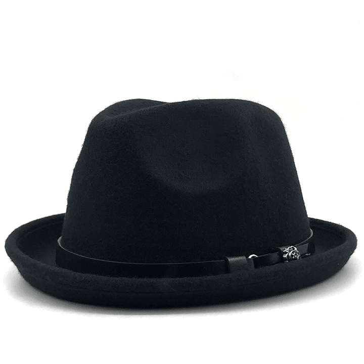 Top Hat Belt Buckle Black Woolen Hat Male British Jazz Hat Imitation Wool - MRSLM