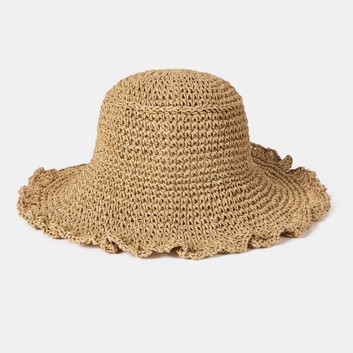 Women Fungus Edge Back Opening Bowknot Straw Hat Summer Sun Protection Bucket Hat - MRSLM