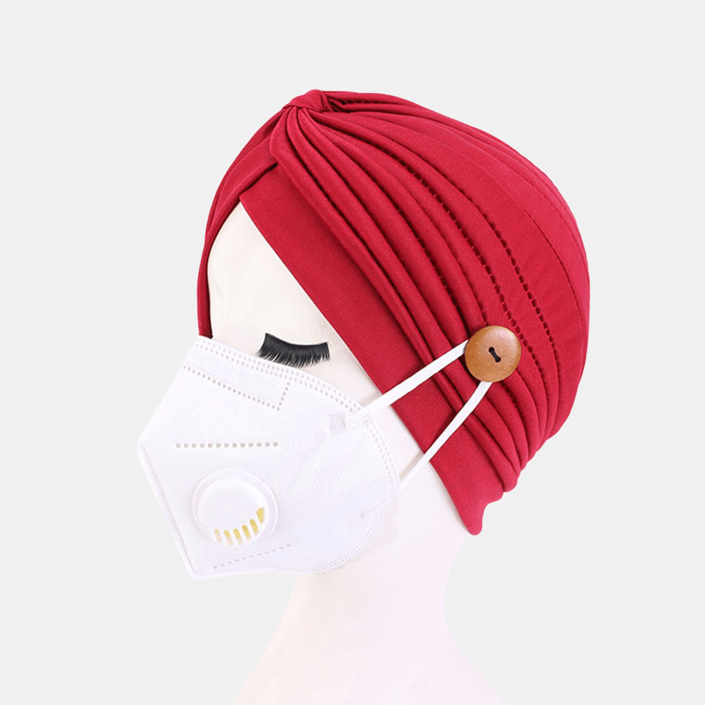 Solid Color Beanie National Style Button Mountable Ears Prevent Strangulation Bandana - MRSLM