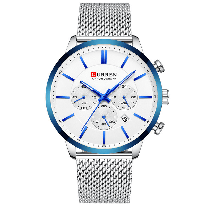 CURREN 8340 Chronograph Calendar Men Wristwatch Mesh Steel Band Quartz Watch - MRSLM