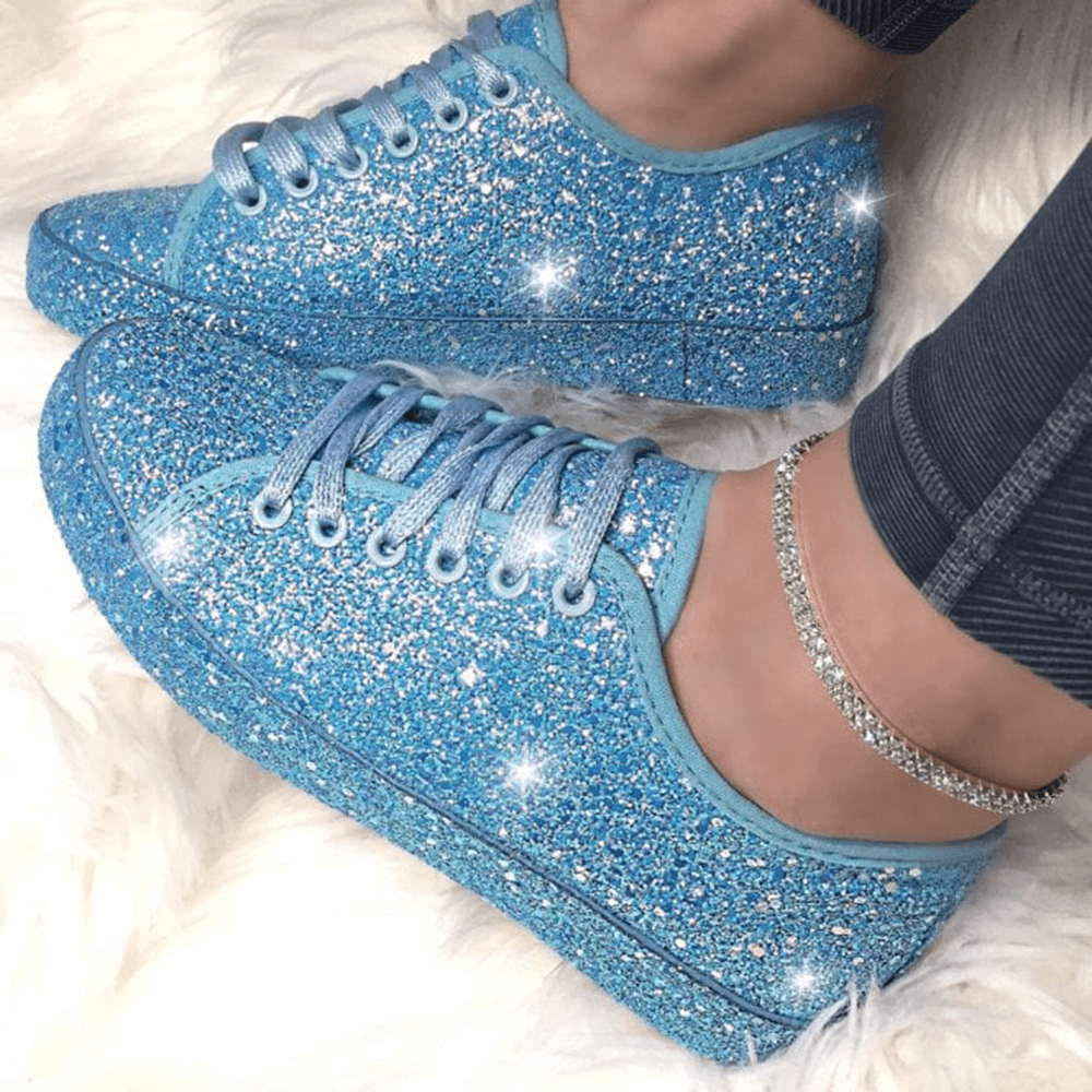 Women Sequined Low Top Breathable Wearable Casual Flats - MRSLM