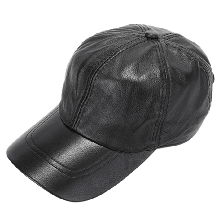 Mens Winter Windproof Cow Leather Baseball Cap Fashion Outdoor Adjustable Forward Hat - MRSLM