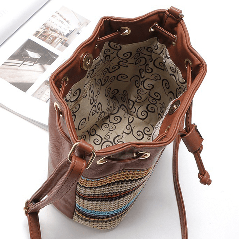 Fashion Bohemian Striped Bucket Bag Messenger Shoulder Bag - MRSLM