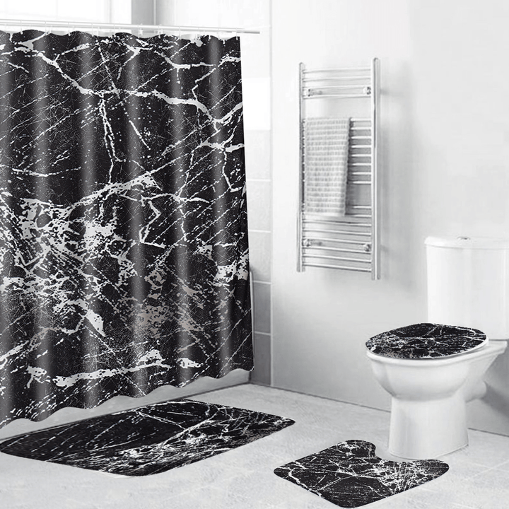 Marble Carpet Shower Curtain Four-Piece Toilet Bathtub Anti-Static Waterproof Anti-Mildew Non-Slip Mat Set - MRSLM