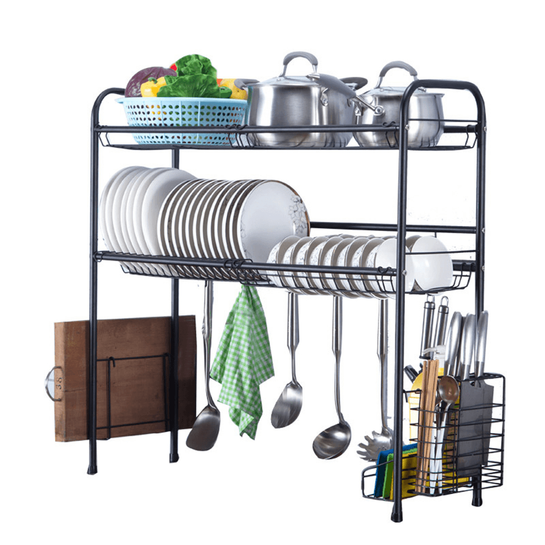 60/70/80/90Cm 304 Stainless Steel Rack Shelf Double Layers Storage for Kitchen Dishes Arrangement - MRSLM