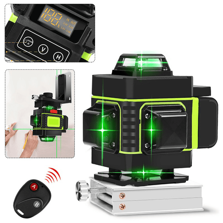 16-Line Strong Green Light 3D Remote Control Laser Level Measure with Wall Attachment Frame - MRSLM