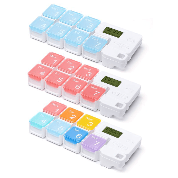 IPREE Smart Pill Storage Box Electronic Timing Reminder Pill Alarm Timing Pill Organizer Tablet Container Case - MRSLM