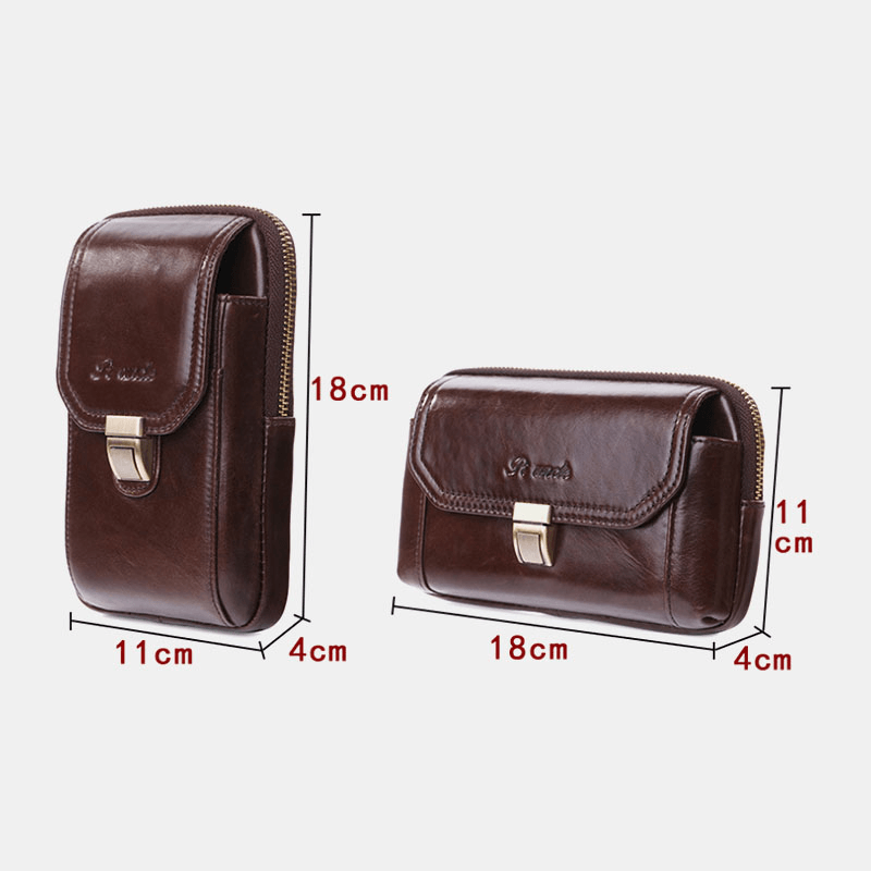 Men Mini Genuine Leather 6.5 Inch Phone Holder Waist Pack Belt Bag Crossbody Bag - MRSLM