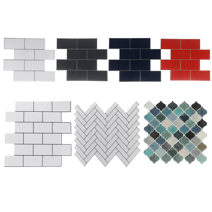 12Inch DIY Tile Stickers 3D Brick Wall Self-Adhesive Sticker Bathroom Kitchen - MRSLM