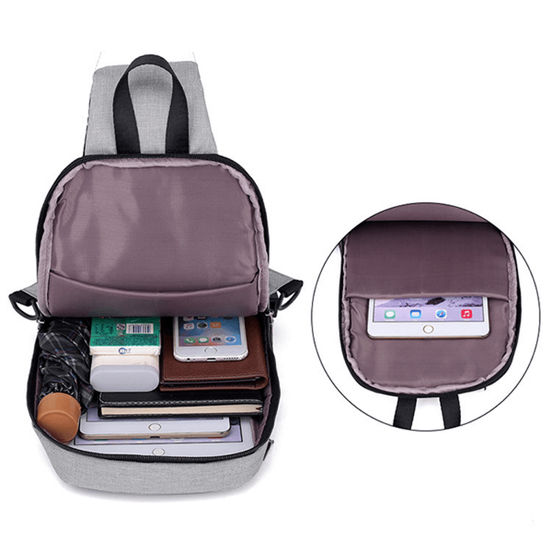 Men Nylon Leisure Waterproof Chest Bag Large Capacity Crossbody Bag with USB Charging - MRSLM